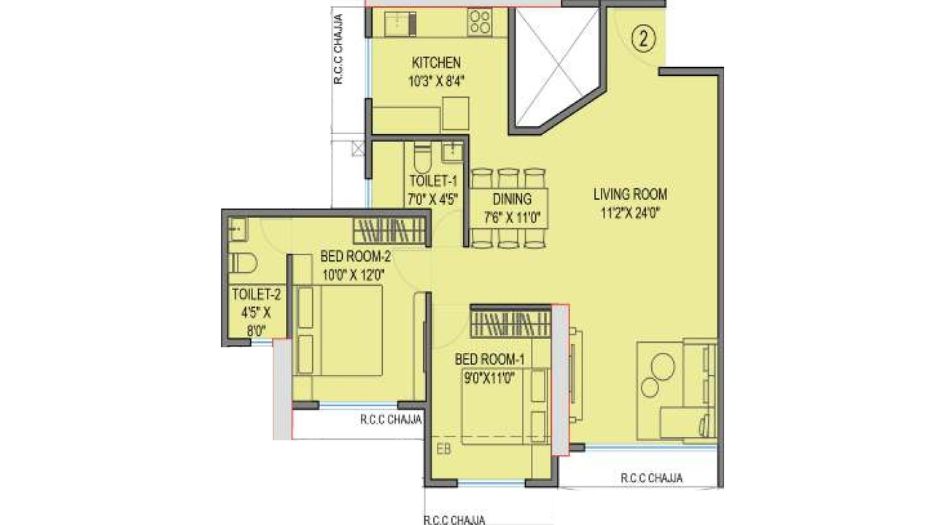Gami-Terra-Floor-Plan-23rd-25th-_-26th-Floor-Unit-2-2-BHK