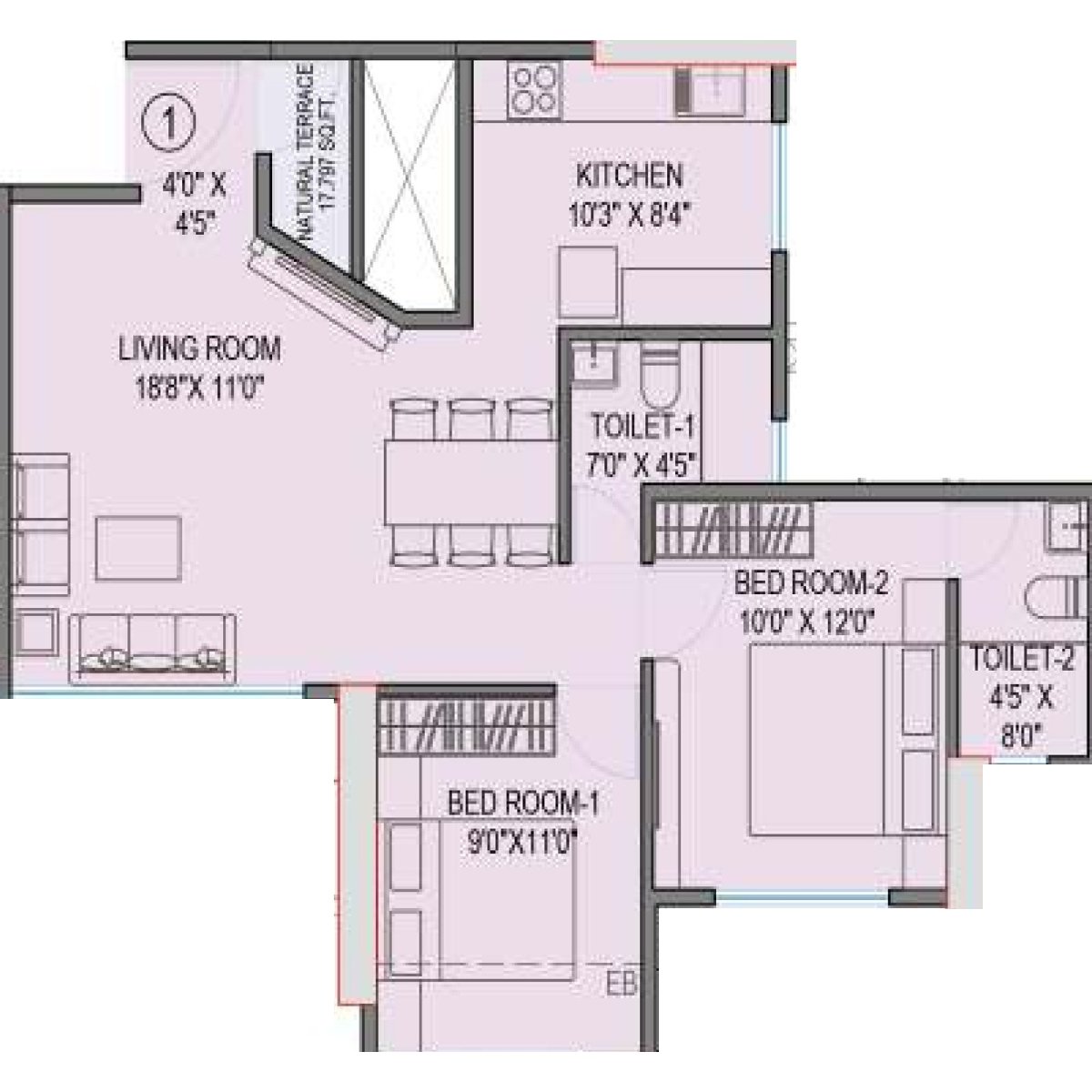 Gami-Terra-Floor-Plan-3rd-Floor-Unit-1-2-BHK