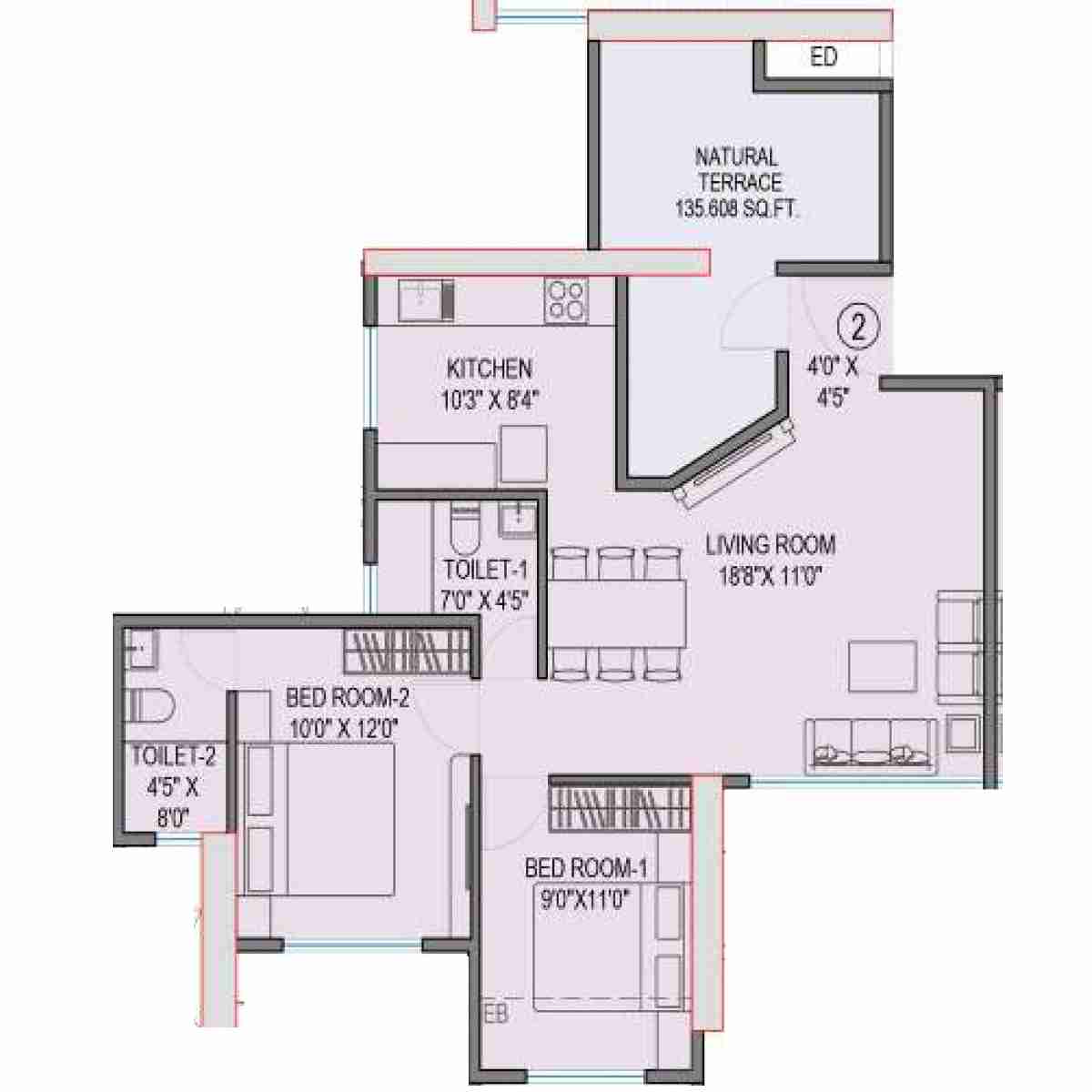 Gami-Terra-Floor-Plan-3rd-Floor-Unit-2-2-BHK