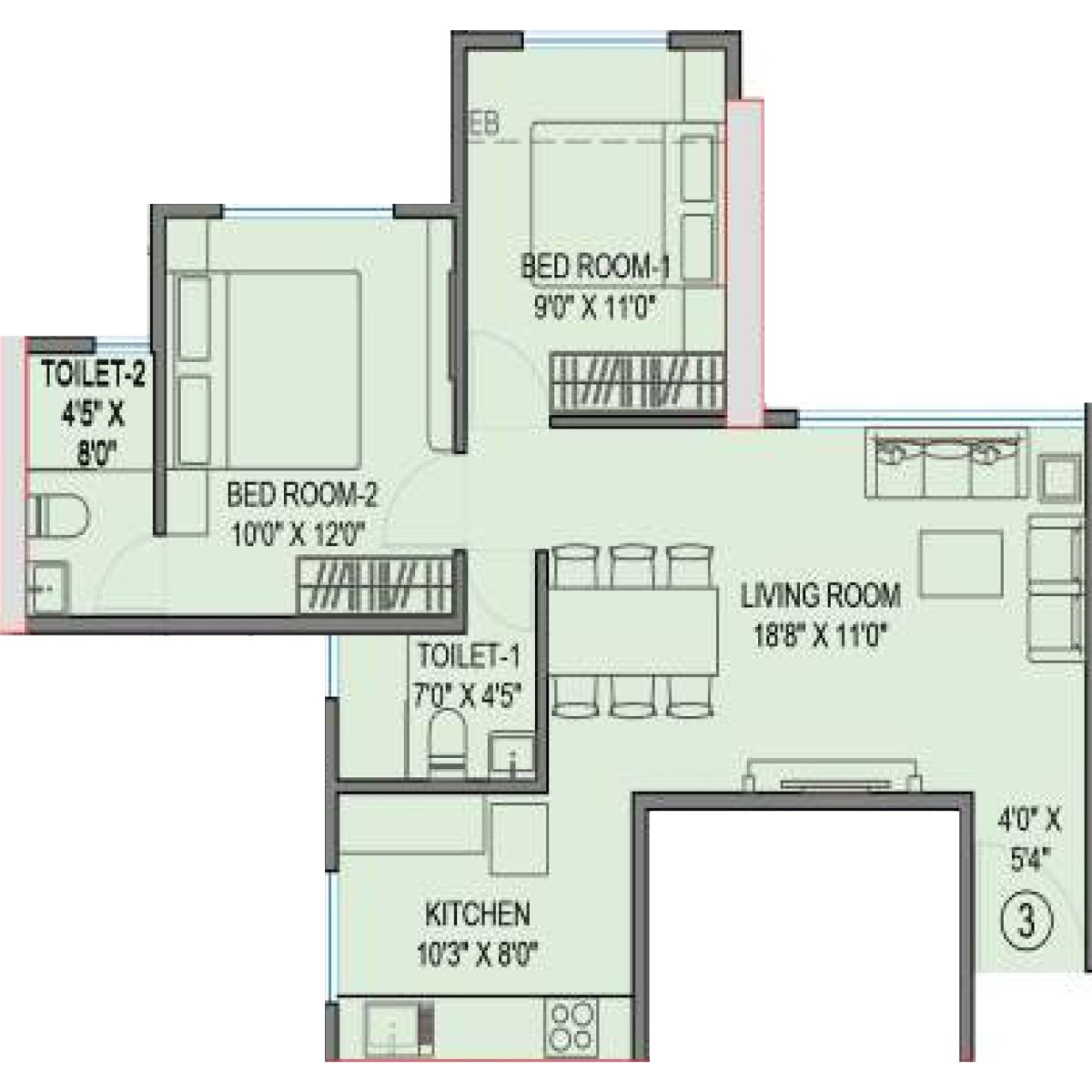 Gami-Terra-Floor-Plan-4th-to-22nd-Floor-Unit-3-2-BHK