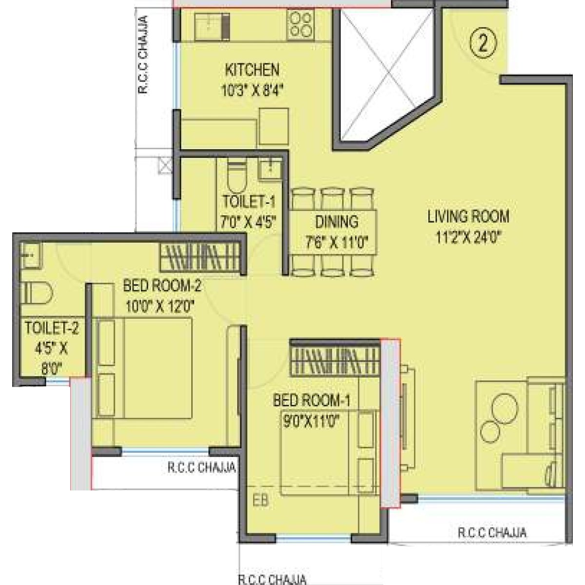 Gami-Terra-Floor-Plan-23rd-25th-_-26th-Floor-Unit-2-2-BHK